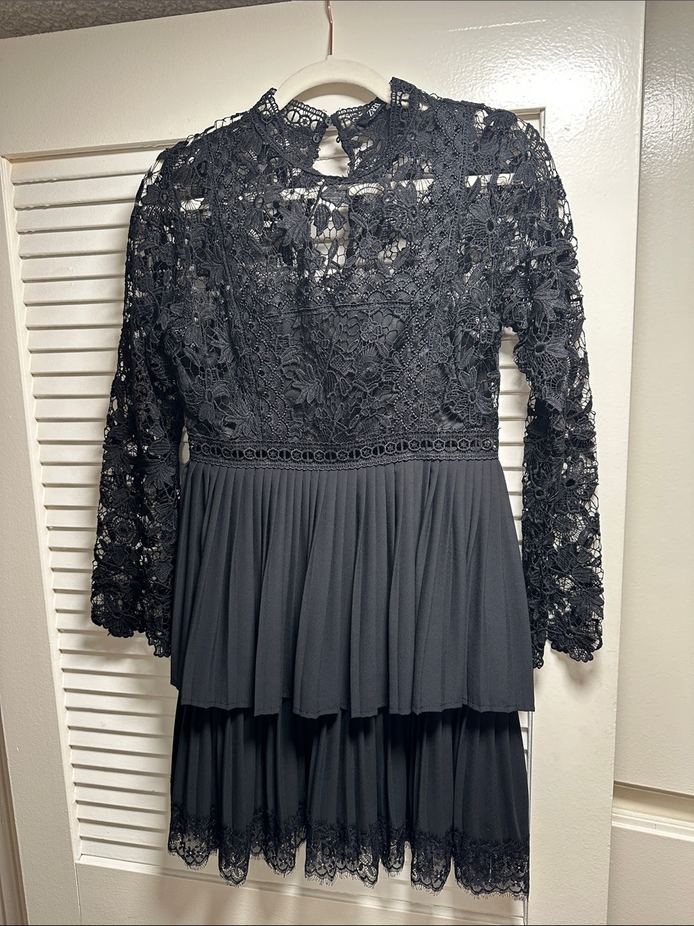 ZARA Black Long Sleeved Lace Tiered Mini Dress